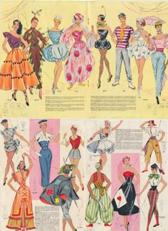 an old fashion book with different types of women's dresses and hats on it