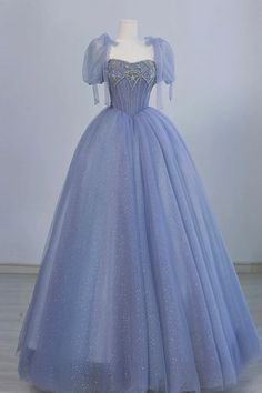 Blue Princess Evening Dress For Banquet, Blue Princess Style Evening Dress For Parties, Princess Style Blue Evening Dress For Debutante Ball, Princess Style Blue Dress For Debutante Ball, Light Blue A-line Prom Evening Dress, Blue Princess Ball Gown For Prom Season, Princess Style Blue Evening Dress With Fitted Bodice, Blue Princess Gown With Sweetheart Neckline, Blue Princess Ball Gown With Sweetheart Neckline