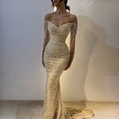 Elegant Gold Mermaid Arabic Luxury Evening Dress – DreamyVow Long Sleeve Prom Dress Mermaid, Formal Dresses Mermaid, Dubai Evening, Floor Length Prom Dresses, Long Sleeve Prom, Mermaid Sequin, Long Sleeve Dress Formal, Long Sleeve Evening Dresses, فستان سهرة