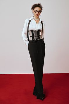 These pants are expertly crafted with cotton, providing a comfortable fit and breathability. The pegged design adds a touch of sophistication to any outfit. Stay stylish and comfortable in these ankle-length pants. V Shape Cut, Organza Shirt, Mean Blvd, Mesh Corset, Ankle Length Dress, Inspo Outfit, Ankle Length Pants, Mesh Design, Corset Style