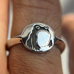 Grumpy Frog signet – Digby & Iona Sterling Silver Signet Ring With Oxidized Finish, Oxidized Sterling Silver Signet Ring, Minimalist Oxidized Signet Ring As Gift, Minimalist Oxidized Finish Signet Ring As A Gift, Grumpy Frog, Digby And Iona, Yellow Gold Ring, Canvas Pouch, Ring Box