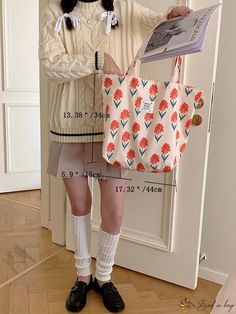 Bird in Bag - Fashion Flower Pattern Canvas Shoulder Bag Handheld Shopping Tote Bag with High Capacity Casual School Bags With Floral Print, Casual Floral Print School Bags, Large Capacity Flower Shaped Shoulder Bag For Daily Use, White Large Capacity Flower-shaped Shoulder Bag, White Flower Shaped Shoulder Bag With Large Capacity, White Flower-shaped Large Capacity Shoulder Bag, Casual Floral Print Shoulder Bag For Shopping, Casual Floral Print Bags For Daily Use, Trendy Flower-shaped Shoulder Bag For Shopping