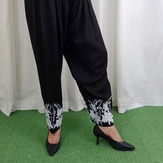 Embroidered Silk Shalwar pants Pakistani/Indian style bottoms. Unique style. Pair this embroidered shalwar pants with crop top. These style bottoms are in trend right now. This creates a classic and elegant look that is easy to wear and will get you noticed for sure Detail & Measurement : Front Belt Half Elastic Flexible Sizes Quality Stitching NOTE :  There might slightly color variation due to different color settings. Please send us a message if you have any questions or concerns Care Instructions: Iron with less heat. Floral Embroidery Pant Set For Festivals, Summer Pants With Resham Embroidery, Traditional Wide-leg Pant Set For Festive Occasions, Traditional Wide Leg Pant Set For Festive Occasions, Traditional Embroidered Ankle-length Bottoms, Traditional Embroidered Straight Pant Set, Traditional Rayon Sets For Eid, Traditional Floral Embroidered Pants For Festive Occasion, Traditional Floral Embroidery Pants For Festive Occasion