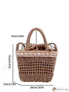 BirdinBag - Vacation-style Double Handled Mini Straw Bag with Hollow Out Detail Brown Pouch Bag For Vacation, Large Capacity Straw Pouch Bag For Shopping, Large Capacity Pouch Straw Bag For Shopping, Bucket Shoulder Bag With Top Carry Handle For Vacation, Large Capacity Brown Straw Pouch Bag, Casual Bucket Satchel With Top Carry Handle, Straw Pouch Bag With Handles For Shopping, Casual Pouch Bag With Braided Handles, Casual Pouch Shoulder Bag With Braided Handles