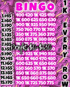 a pink poster with numbers and words for the casino game's $ 50, 000 prize