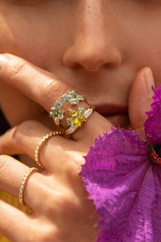 Meredith Young lagoon split ring in yellow gold. 18K Yellow Gold0.19 ctw Diamonds, 1.59 cts Canary Tourmaline, 0.32 Nigerian Neon Beryl, 0.18 cts Aquamarine, 0.8 cts Mali Garnet, 0.7 cts Aqua Tourmaline Yellow Gold Multi-stone Diamond Rings, Yellow Gold Multi-stone Emerald Cut Sapphire Ring, Emerald Cut Multi-stone Sapphire Ring In Yellow Gold, Yellow Gold Sapphire Ring Fine Jewelry, Yellow Gold Diamond Ring With Gemstone In Open Shape, Yellow Gold Diamond Open Ring With Gemstone, Yellow Gold Multi-stone Cubic Zirconia Diamond Ring, Yellow Gold Topaz Ring With Yellow Sapphire, Fine Jewelry Yellow Gold Multi-stone Diamond Ring