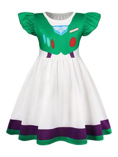 PRICES MAY VARY. Buzz Lightyear girls dress casual short sleeve green buzz dress fantastic cartoon cosplay dress up. This girl's buzz lightyear dress is made from a premium soft and comfortable fabric. Take your kids on a wonderful story tour. This dress is digitally printed with cartoon graphics clearly visible. Girls' green buzz lightyear dress is the best gift for your little girl. Perfect for everyday, Christmas, Halloween, shopping, vacation, role-playing games, outdoor activities, running White Short Sleeve Dress For Cosplay, Cute Summer Princess Dress For Costume Party, White Princess Dress For Summer Costume Party, Green Fancy Dress For Summer, Cute White Dress For Cosplay Events, Cute White Dresses For Cosplay, Green Summer Dress For Fancy Dress Occasion, Green Summer Dress For Fancy Occasion, Cute Short Sleeve Dresses For Costume Party