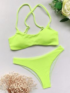 ⚡️Buy Cross Back Halter Bikini Set Green S under $20.00 in Bikini Online. Style: Sexy. Color: White, Green, Black. Fabric Content: Polyester, Spandex. Fit Type: Slim fit. Design: Halter Bikini Top & Brief Set, With Padded Cups, Wire Free, Adjustable Tie Straps Detail. ✓Free Shipping on all orders over US$69. Neon Green Swimsuit, Criss Cross Swimsuit, Bandage Bathing Suit, Strap Swimwear, Backless Swimsuit, Cheap Swimsuits, Green Swimsuit, White Green, Women Swimsuits