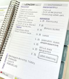 an open notebook with several different types of words on the pages and numbers in each page