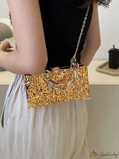 BirdinBag - Stylish Multifunctional Chain Handbag - Latest Fashion for 2023 Large Capacity Rectangular Shoulder Bag For Parties, Trendy Large Capacity Clutch For Party, Trendy Clutch Bag With Chain Strap, Large Capacity Gold Shoulder Bag For Evening, Gold Shoulder Bag With Large Capacity For Evening, Trendy Party Shoulder Bag With Chain Strap, Large Capacity Gold Bag As Gift, Trendy Gold Box Shoulder Bag, Gold Large Capacity Bag For Gift