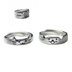 PRICES MAY VARY. Adorable Cat and Dog Design: Interlocking rings symbolize unity. High-Quality Material: 925 sterling silver for durability and shine. Adjustable Size: Open design fits different finger sizes. Elegant Packaging: Comes with a beautiful gift box. Meaningful Gift: Perfect for expressing everlasting love. Matching Couple Rings, featuring adorable cat and dog designs that fit together seamlessly. Hypoallergenic and adjustable sizing for comfort. Crafted with high-quality materials, pe Promise Rings Couples, Bff Jewelry For 2 Rings, Promise Rings For Couples Girlfriends, Promise Rings For Couples Matching Set, Cute Couple Jewelry, Kawaii Rings, Matching Rings For Couples, Boyfriend Ring, Kawaii Ring