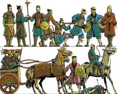 an image of roman soldiers and their chariots with men in costume riding on horses