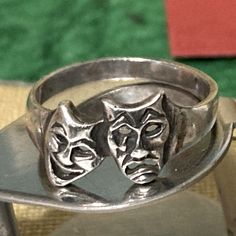 Comedy Tragedy Mask Sterling Silver Face Ring Sz 8 A Great Gift For Any Actor Or Patron Of The Arts Unisex Gift Wrapping Available, Message Me Before/At Purchase Bin1223 Comedy Mask, Heart Knot Ring, Comedy Tragedy Masks, Tragedy Mask, Halo Ring Setting, Face Ring, Comedy And Tragedy, Gold Elephant, Classic Wedding Rings