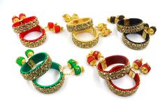 * Handmade kundan stone thread bangles with hangings for women. These bangles are made with   thread and stones inspired with indian traditional jewelry look. Pair these bangles with any kind of outfit   of your choice. The hangings in the bangles can also be used as earring (see image section for   reference). * You can also wear only one piece out of the pair as bracelet. * AS WEDDING FAVOURS GIFTS   Gift these bangles to your female guests as Haldi favour gifts, mehendi favour gifts or sangeet favour    gifts in you wedding functions. * These bangles are also adjustable and very flexible. They are made with high quality materials and are     very durable. * These bangles are available in various colors and in bulk quantity.  * Customized orders are also accepted. * We assure you that pr Festival Bangle Bracelets With Dori Work, Festival Bangle With Dori Work As A Gift, Festival Dori Work Bangle Bracelets, Festival Dori Work Bangle Bracelet, Diwali Bangle Jewelry With Dori Work, Diwali Bangle Bracelet With Dori Work, Adjustable Bangle With Gota Work For Gift, Diwali Gift Bracelets With Dori Work, Traditional Bracelets With Zari Work For Celebration