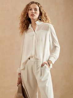 Chiffon Pleated Blouse | Banana Republic Factory Elegant Office Blouse With Placket, Elegant Office Blouse With Placket Detail, Spring Timeless Button-up Blouse, Timeless Spring Button-up Blouse, Timeless Button-up Spring Blouse, Elegant Workwear Blouse With Placket, Elegant Workwear Blouse, Elegant Office Wear Blouse With Placket, Elegant Office Wear Top With Placket