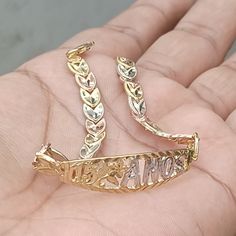 10kt Real Gold Try Color Quinsenera Bracelet Size 8 Inches Weight 7.79 Gram Center Part 10.5 Mm Chain Thick 5.8 Mm Come In A Gift Box 100% Authentic Gold Bracelet Please Check The Picture Carefully Understand The Thickness Of Bracelet 14k Gold Diamond Cut Chain Bracelet For Anniversary, Anniversary Gold Plated Diamond Cut Bracelets, 14k White Gold Name Bracelet For Anniversary, White Gold Name Bracelet For Anniversary, Anniversary White Gold Name Bracelet, Tarnish Resistant, Anniversary White Gold Name Bracelet, Hallmarked Gold Plated Bracelet For Anniversary, 14k Gold Name Bracelet With Hallmarks For Anniversary, Anniversary Yellow Gold Nameplate Bracelet