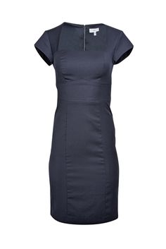 Current Boutique-Reiss - Navy Short Cap Sleeve w/ Square Neckline Midi Dress Sz 2 Square Neck Dresses For Work, Sleek Fitted Midi Dress With Square Neck, Sleek Square Neck Fitted Midi Dress, Sleek Fitted Square Neck Midi Dress, Fitted Bodice Midi Dress For Workwear, Midi Dress With Fitted Bodice For Workwear, Workwear Midi Dress With Fitted Bodice, Sleek H-line Workwear Dresses, Fitted Square Neck Office Dresses