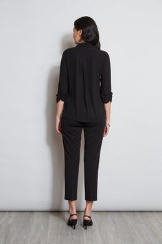 Chic and effortless, this long sleeve georgette button down features ruched sleeves & a relaxed silhouette. Perfect for layering under a blazer or wearing on its own- you will live in this shirt all season long. T-Tahari Ruched Sleeve Georgette Button Down Shirt Relaxed Fit; Runs true to size. Model is 5'9" and wearing size S C3082 Imported Style #: TH31280 Chic Long Sleeve Blouse With Roll-up Sleeves, Business Casual Button-up Blouse With Roll-up Sleeves, Tailored Button-up Blouse For Business Casual, Fall Office Blouse With Roll-up Sleeves, Office Blouse With Roll-up Sleeves For Fall, Sleek Office Wear Blouse For Fall, Sleek Fall Office Wear Blouse, Sleek Blouse For Office Wear In Fall, Relaxed Fit Blouse With Roll-up Sleeves For Business Casual