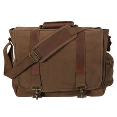 Rothco Vintage Canvas Pathfinder Laptop Bag with Leather Accents Canvas Laptop Bag, Laptop Shoulder Bag, Embroidered Canvas, Canvas Messenger Bag, Bags Aesthetic, Zippered Pouch, Side Bags, Leather Laptop, Leather Accents