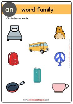 an image of a worksheet with words and pictures to describe the word family