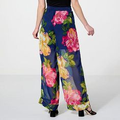 Colleen Lopez Short-Lined Chiffon Pant  Effortlessly elegant, this mixed media wide-leg pant is an elevated addition for every wardrobe. Maxi-length Floral Print Bottoms For Day Out, Maxi Length Floral Print Bottoms For Day Out, Maxi Length Bottoms For Spring Day Out, Spring Maxi Bottoms For Day Out, Trendy Maxi Length Bottoms For Spring, Trendy Maxi Bottoms For Spring, Chic Floral Print Maxi Bottoms, Chic Floral Print Full-length Wide Leg Pants, Chic Full-length Floral Wide Leg Pants