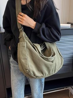 Casual Large Capacity Hobo Shoulder Bag, Casual Hobo Shoulder Bag With Large Capacity, Casual Large Capacity Shoulder Duffle Bag, Casual Solid Rectangular Duffle Bag, Casual Solid Color Rectangular Duffle Bag, Casual Shoulder Duffle Bag For Daily Use, Casual Rectangular Duffle Bag, Casual Large Capacity Tote Duffle Bag, Versatile Khaki Tote Canvas Bag