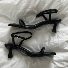 Never Worn Low Black Heeled Sandals. Size 38, Fits A Shoe Size 7/7.5. In Perfect Condition Black Low Heel Sandals, Black Mini Heels, Pretty Heels Black, Sleek Black Ankle Strap Sandals, Heels For Prom Black, Sleek Black Sandals With Buckle Closure, Sleek Black Low Heel Sandals, Black Square Toe Evening Sandals, Black Evening Sandals With Square Toe