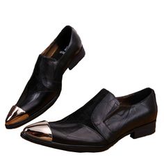 Seeking to invest in exquisite dress shoes? Your search ends here! These dress shoes boast an exceptional pointed-toe design, exuding chic and fashion-forward appeal. Crafted from a split leather upper, they ensure comfort with a durable rubber outsole and a cushioning synthetic insole for extended wear. These men's shoes, complete with a convenient slip-on closure, are destined to capture your admiration.SpecificationsUpper Material: Split LeatherToe Shape: Pointed toeSpecial 5: business shoes man casual leather oxfordsSpecial 3: mans pointed toe dress shoesSpecial 2: man oxford shoesSpecial 1: mans dress shoesShoes Type: OxfordsSeason: Spring/AutumnPattern Type: SolidOutsole Material: RubberOrigin: Mainland ChinaOccasion: PartyModel Number: JT0129Lining Material: Synthetic LeatherLeather Black Leather Shoes For Fall Formal Occasions, Formal Black Leather Shoes With Snip Toe, Sleek Oxfords With Pointed Toe And Leather Sole, Black Snip Toe Leather Shoes For Formal Occasions, Black Pointed Toe Dress Shoes With Leather Sole, Black Snip Toe Dress Shoes For Office, Spring Party Wingtip Dress Shoes, Spring Black Pointed Toe Dress Shoes, Pointed Toe Leather Shoes With Leather Sole For Work