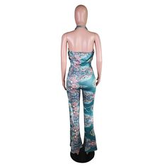 Paisley Print Women Hanging Neck Backless Crop Top Flare Pant Bodycon 2 Piece Matching Sets Backless Crop Top, Flare Pant, Wrap Crop Tops, Top And Pants Set, Summer Prints, Flare Pants, Paisley Print, Matching Sets, Two Piece Pant Set