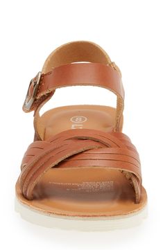 Memory foam cushioning brings comfort with every step they take in this go-anywhere leather sandal shaped with wavy woven straps. Leather upper/synthetic lining and sole Imported Brown Synthetic Sport Sandals For Summer, Brown Synthetic Open Toe Sport Sandals, Brown Leather Beach Sport Sandals, Brown Synthetic Sport Sandals For Vacation, Brown Synthetic Sport Sandals With Round Toe, Brown Synthetic Round Toe Sport Sandals, Brown Leather Sport Sandals For Vacation, Brown Sport Sandals For Spring Beach Occasion, Comfortable Brown Synthetic Sandals