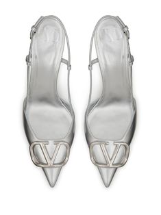 Valentino Garavani VLogo Signature 80mm Slingback Pumps - Farfetch Tone Calves, Silver Pumps, Iconic Bags, Demi Fine Jewelry, Boots And Sneakers, Flat Boots, Slingback Pump, Ballet Flat Shoes, Pump Sandals