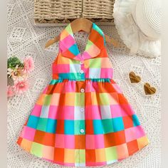 New. Baby Girls Plaid Sleeveless Shirt Dress Baby Fashion Lapel Halter Plaid Dress. Pink Sundress For Summer Playdate, Fun Pink Sleeveless Sundress, Pink Sundress For Playtime In Summer, Pink Sleeveless Cotton Dress For The Beach, Pink Sleeveless Cotton Dress For Beach, Pink Sleeveless Cotton Beach Dress, Cute Pink Sleeveless Dress, Playful Pink Sleeveless Spring Dress, Playful Pink Sleeveless Sundress