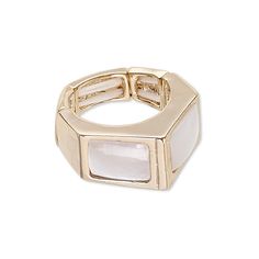 This stretch ring features shimmering mother-of-pearl shell beads nested in gleaming open settings. Colors, shapes and sizes may vary in each lot. Mother-of-pearl shell will vary in color from white to ivory in a variety of hues. White Rectangular Metal Jewelry, Adjustable Rectangular White Ring, Adjustable White Rectangular Ring, White Adjustable Rectangular Ring, Stretch Ring, Pearl Shell, Shell Beads, Everyday Jewelry, Ring Gift