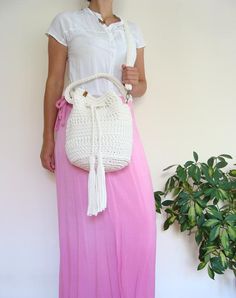 >>Crochet bucket bag - wear it as a stylish and original boho accessory not only for summer! Be sure while wearing it you will stand out from the crowd! Great addition to jeans and t-shirt as well as to long dress and short jacket, this sack bag has various option to carry:  on shoulder, as a handbag or cross body. Fill it with your daily essentials, books and things you love to have with you, because this drawstring bag is made for it! Perfect as a gift too.>> It's 100% hand crochet Cotton Rope Bag, Crochet Bucket Bag, Custom Drawstring Bags, Crochet Beach Bags, Crochet Bucket, Rope Bag, Sack Bag, Boho Accessories, Boho Bag