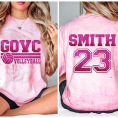 Custom and personalized volleyball pink out game day spirit wear with your mascot's name, and then finally on the back is the last name and player number. These tees & sweaters are great gifts for volleyball Moms, Dads, girlfriends, and the whole family whether your favorite volleyball player plays school volleyball, beach volleyball or you are cheering for your club volleyball team! You can customize the colors in the personalization section to reflect your favorite volleyball team. It is trend Diy Volleyball Shirts, Pink Sublimation Print Tops For Sports Events, Pink Tops With Team Name For Team Events, Pink Team Spirit Tops For Fan Gear, Pink Team Name Tops For Team Events, Customizable Pink Tops For Game Day, Sporty Pink Tops With Sublimation Print, Sporty Pink Top With Custom Print, Pink Team Spirit Tops With Team Name