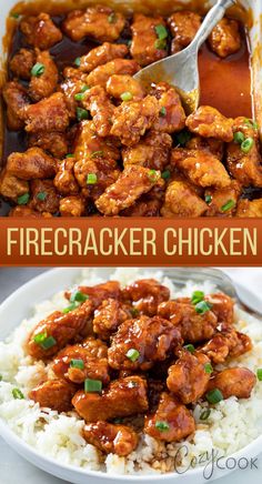 Firecracker Chicken served over rice with a delicious red fire sauce Chicken And Rice Recipes Asian, Crispy Chicken And Rice, Best Reheatable Meals, Chicken Breast Chinese Recipes, Chinese Chicken Breast Recipes, What Can I Make With Chicken Breast, Healthy Cozy Dinner Recipes, Chicken Breast Recipes With Rice, Quick And Easy Chicken Breast Recipes