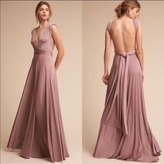 Boosting Over 15 Ways To Wear-From Strapless To Halter To Criss-Crossed -This Impossibly Versatile Nyc-Made Dress Is An Instant -Hit With Bridesmaids, Featuring The Comfort Of Jersey And The Elegance Of The Floor-Skimming Gown. Complementary For Every Body Type, It’s A Lovely Way To Set Its Girl Apart. Size A= Dress Size 0-12 Over 15 Ways To Wrap Maternity Friendly Tie Closure, No Alterations Necessary Poly-Spandex Jersey Professionally Clean New Without Tag Very Good Condition Multi Wrap Dress Ideas, How To Tie Infinity Dress, Multi Tie Dress, Infinity Dress Ways To Wear, Infinity Dress Styles, Infinity Wrap Dresses, Multiway Bridesmaid Dress, Multiway Dress, Multi Way Dress