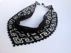 Women scarf necklace with beads , beaded jewelry necklace for women , black and white necklace , mothers day gift Black Bib Necklace With Colorful Beads For Gift, Gift Black Bib Necklace With Colorful Beads, Black Bib Necklace With Round Beads For Gift, Elegant Handmade Black And White Jewelry, Elegant Handmade Black Beaded Necklace, Elegant Black Handmade Beads, Elegant Handmade Black Beads, Beaded Black And White Jewelry Gift, Elegant Bib Necklace With Black Beads As Gift