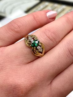 9carat yellow gold emerald and diamond ring  Weight: 4grams Ring size: O(uk), 7(USA) Price: £305.00 Replacement price: £325.00 All articles come presented in a gift box Green Diamond Birthstone Ring With Brilliant Cut, Green Emerald Ring With Diamond Accents For Promise, Vintage Emerald Ring With Vvs Clarity, Green 14k Gold Diamond Ring For Anniversary, Green Diamond 14k Gold Ring For Anniversary, Green Diamond Ring In 14k Gold For Anniversary, Green 14k Gold Diamond Anniversary Ring, Green Emerald Promise Ring With Diamond Accents, Green Emerald Ring With Diamond Accents