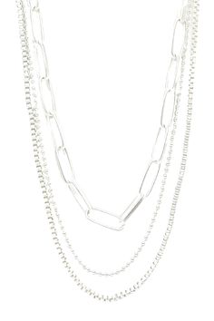 Experience the luxurious matte silver finish. Feel confident and comfortable with the hypoallergenic design of this layered necklace, adding the perfect touch to any look. Approx. 15-17" in length. Silver Chunky Multi-strand Necklace, Silver Double Strand Chain Necklace For Everyday, Silver Multi-strand Chunky Chain Necklace, Everyday Silver Double Strand Chain Necklace, Minimalist Multi-strand Metal Layered Necklace, Silver Minimalist Layered Necklace With Double Chain, Silver Chunky Chain Multi-strand Layered Necklace, Silver Multi-strand Chunky Chain Layered Necklace, Silver Multi-strand Layered Necklace With Chunky Chain