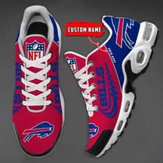 Introducing the Buffalo Bills – Personalized NFL Shoes, a perfect blend of style, comfort, and team spirit for both men and women. These sneakers are designed to elevate your athletic performance while proudly representing your favorite NFL team, the Buffalo Bills. Our Max Soul Sneakers are meticulously crafted with the highest quality materials to ensure durability and long-lasting performance. The upper is made from a premium blend of synthetic and mesh fabric, providing excellent breathabilit Nfl Shoes, Nfl Buffalo Bills, Shoe Gallery, The Buffalo, Air Max Plus, Shoe Gifts, Athletic Performance, Buffalo Bills, Nfl Teams