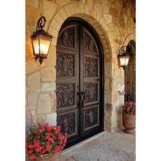 iron double exterior door with round top and scrollwork Spanish Style Doors, Mediterranean Front Doors, Modern Mediterranean Decor, Style Hacienda, Modern Mediterranean Homes, Hacienda Homes, Hacienda Style Homes, Tuscan Design, Entrance Door Design