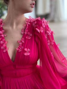 Pink Floral Evening Dress, Pink Floral Embellished Evening Dress For Wedding, Pink Spring Evening Gown, Pink Evening Gown For Spring, Pink Floral Embellished Evening Dress For Spring, Pink Floral Evening Dress For Spring, Pink Ruffled Evening Dress For Wedding Guest, Pink Spring Party Gown, Pink Floor-length Gown For Wedding Guest