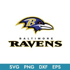 baltimore ravens logo on a white background with blue and yellow letters that read baltimore raven's