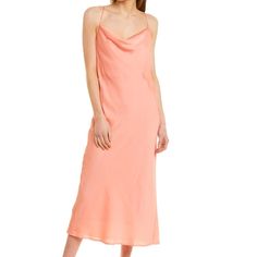 Perfect Condition, New With Tags! Beautiful Cowl Neck Slip Dress In A Light Peach/Melon Color. Approximately 55in From Shoulder To Hem Model Is 5'9.5 And Is Wearing A Size Small. Measurements May Vary Slightly By Size. Design Details: Cowl Neck And Lace-Up Back Self-Tie Closure 100% Polyester Pink Silk Beach Midi Dress, Pink Summer Slip Dress For Brunch, Pink Slip Dress For Summer Brunch, Spring Cocktail Maxi Slip Dress, Maxi Length Slip Dress For Spring Cocktail, Spring Cocktail Maxi Length Slip Dress, Spring Maxi Length Slip Dress For Cocktail, Elegant Peach Daywear Dress, Elegant Peach Dress For Daywear