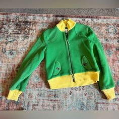 Wool Angora Blend Outer, Satin Lined. Great Pocket, Button, And Zipper Details. Never Worn! Outer Satin, Bomber Jackets, Zipper Detail, Lucca, Green Yellow, Bomber Jacket, Jackets & Coats, Jackets For Women, Satin