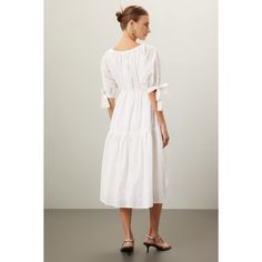 White (100% Cotton). Casual dress. Short sleeves. Scoop neck. Pull on closure. 40" from shoulder to hemline. Imported. White V-neck Dress With Broderie Anglaise, Fitted V-neck Eyelet Dress, Summer Eyelet Dress With V-neck, Spring V-neck Broderie Anglaise Dress, White V-neck Broderie Anglaise Midi Dress, Eyelet Fabric, Tie Sleeve, Eyelet Dress, Rent The Runway