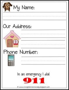 an emergency id card with a house, phone and dog on the front is shown