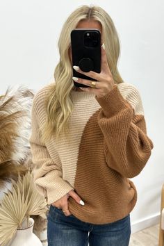 Half & Half Sweater (Oatmeal/Camel) - Happily Ever Aften Night In With Friends, Half Sweater, Badass Style, Outfits For Summer, Mom Fashion, Pinterest Closet, Boutique Style, Boutique Fashion, Boutique Brands