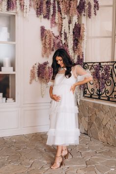 "💙 White tulle maternity dress, a perfect choice for your upcoming baby shower celebration. This enchanting tulle midi dress in pristine white is designed to exude grace and elegance while ensuring utmost comfort for expectant mothers. 💙 Crafted with a delicate tulle fabric, this white tulle midi dress adds a touch of whimsy and sophistication to your baby shower attire. The flowing layers of tulle create a graceful A-line silhouette, flattering your changing figure and allowing you to move wi Flowy Midi Length Maternity Dress, White Summer Maternity Dress For Wedding, White Maternity Dress For Summer Wedding, White Maternity Wedding Dress For Summer, White Summer Maternity Wedding Dress, White Midi Maternity Dress, White Spring Maternity Maxi Dress, White Maternity Midi Dress, Chic White Maternity Dress For Spring